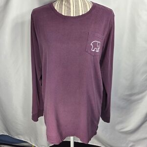 Ivory Ella BOHO Elephant Purple /Plum Long Sleeve Breast Pocket Top Size Large